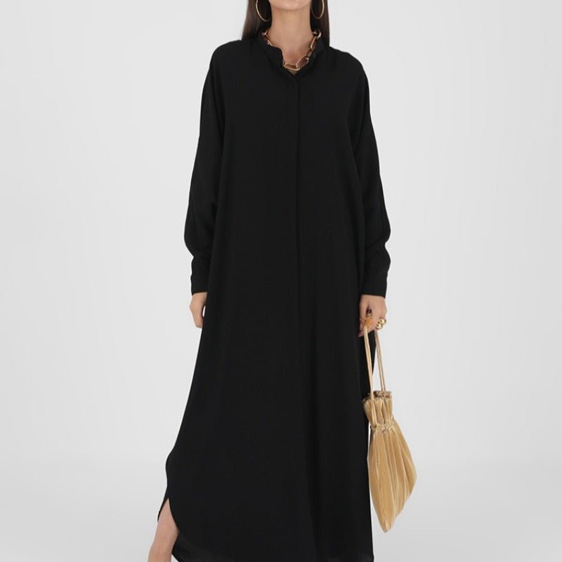 Elegant Batwing Sleeve Maxi Dress with Hidden Button Front | Adjustable Cuff Design(MA316) - Mariam's Collection