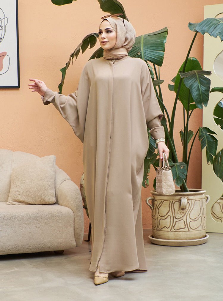 Elegant Batwing Sleeve Maxi Dress with Hidden Button Front | Adjustable Cuff Design(MA316) - Mariam's Collection
