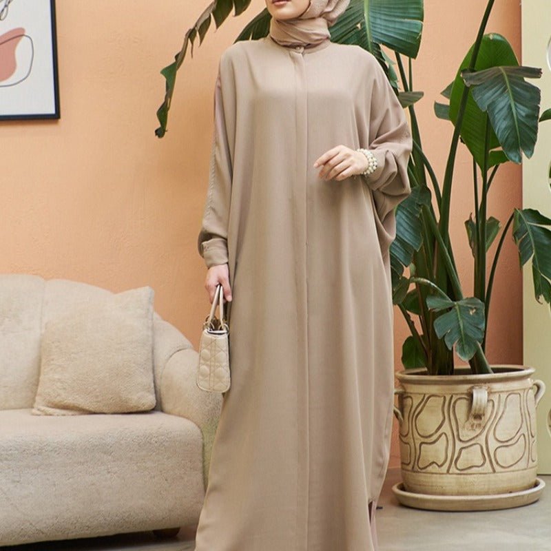Elegant Batwing Sleeve Maxi Dress with Hidden Button Front | Adjustable Cuff Design(MA316) - Mariam's Collection