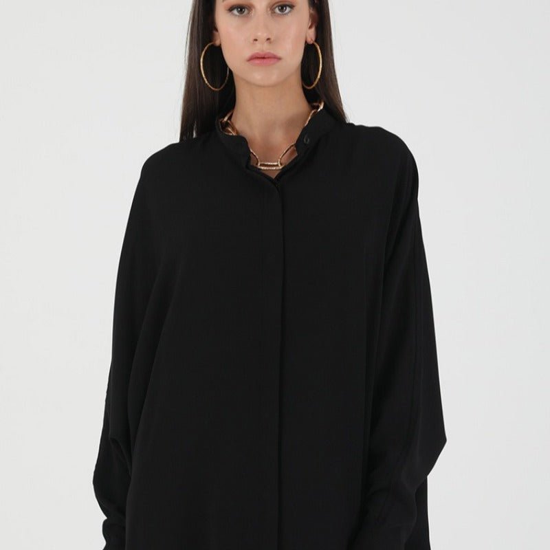 Elegant Batwing Sleeve Maxi Dress with Hidden Button Front | Adjustable Cuff Design(MA316) - Mariam's Collection