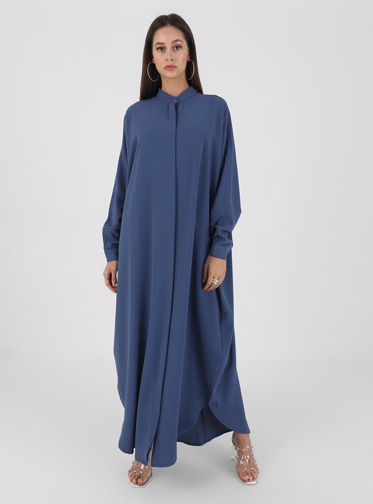 Elegant Batwing Sleeve Maxi Dress with Hidden Button Front | Adjustable Cuff Design(MA316) - Mariam's Collection
