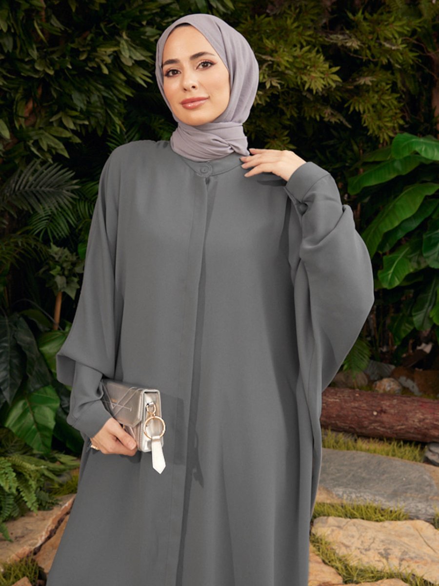 Elegant Batwing Sleeve Maxi Dress with Hidden Button Front | Adjustable Cuff Design(MA316) - Mariam's Collection