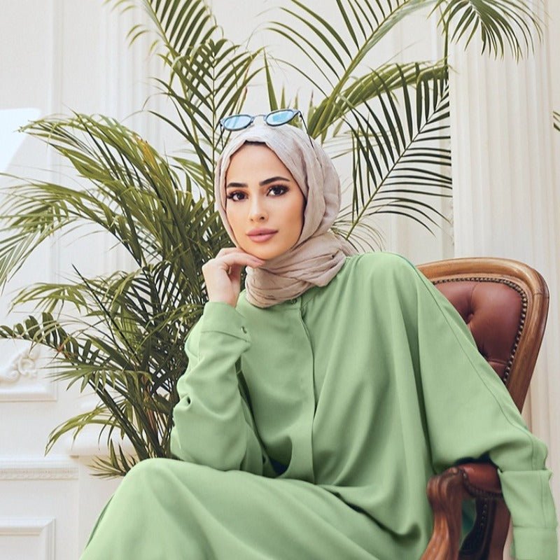 Elegant Batwing Sleeve Maxi Dress with Hidden Button Front | Adjustable Cuff Design(MA316) - Mariam's Collection