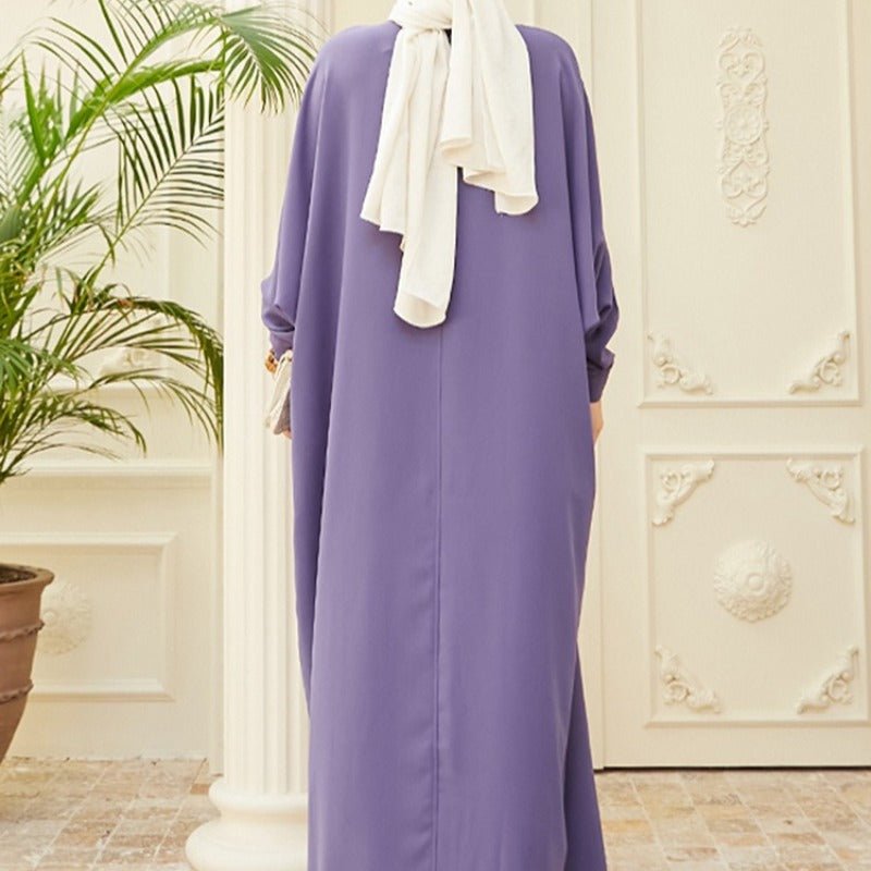 Elegant Batwing Sleeve Maxi Dress with Hidden Button Front | Adjustable Cuff Design(MA316) - Mariam's Collection
