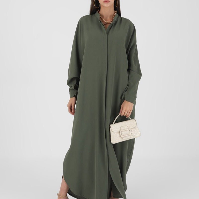 Elegant Batwing Sleeve Maxi Dress with Hidden Button Front | Adjustable Cuff Design(MA316) - Mariam's Collection