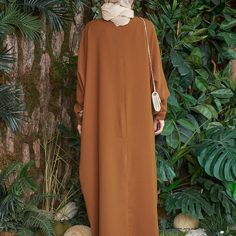 Elegant Batwing Sleeve Maxi Dress with Hidden Button Front | Adjustable Cuff Design(MA316) - Mariam's Collection