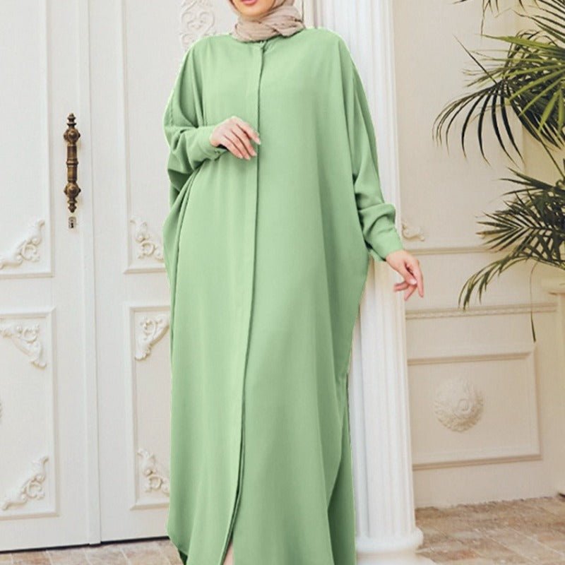 Elegant Batwing Sleeve Maxi Dress with Hidden Button Front | Adjustable Cuff Design(MA316) - Mariam's Collection