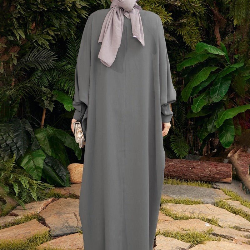 Elegant Batwing Sleeve Maxi Dress with Hidden Button Front | Adjustable Cuff Design(MA316) - Mariam's Collection