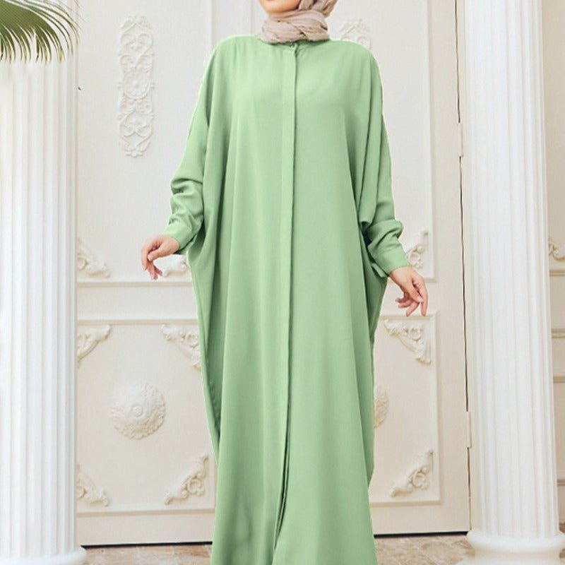 Elegant Batwing Sleeve Maxi Dress with Hidden Button Front | Adjustable Cuff Design(MA316) - Mariam's Collection