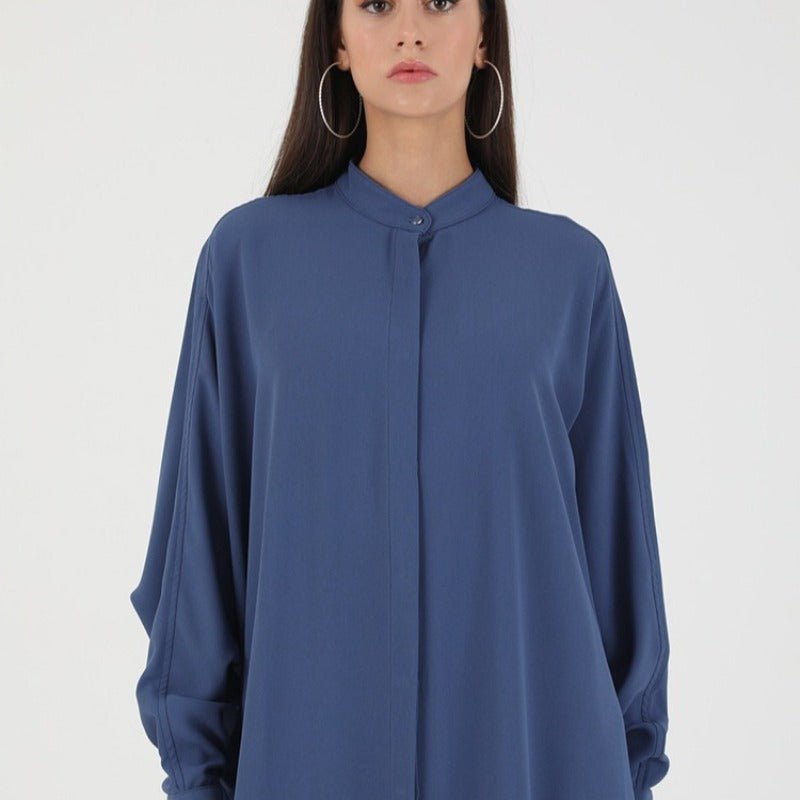 Elegant Batwing Sleeve Maxi Dress with Hidden Button Front | Adjustable Cuff Design(MA316) - Mariam's Collection