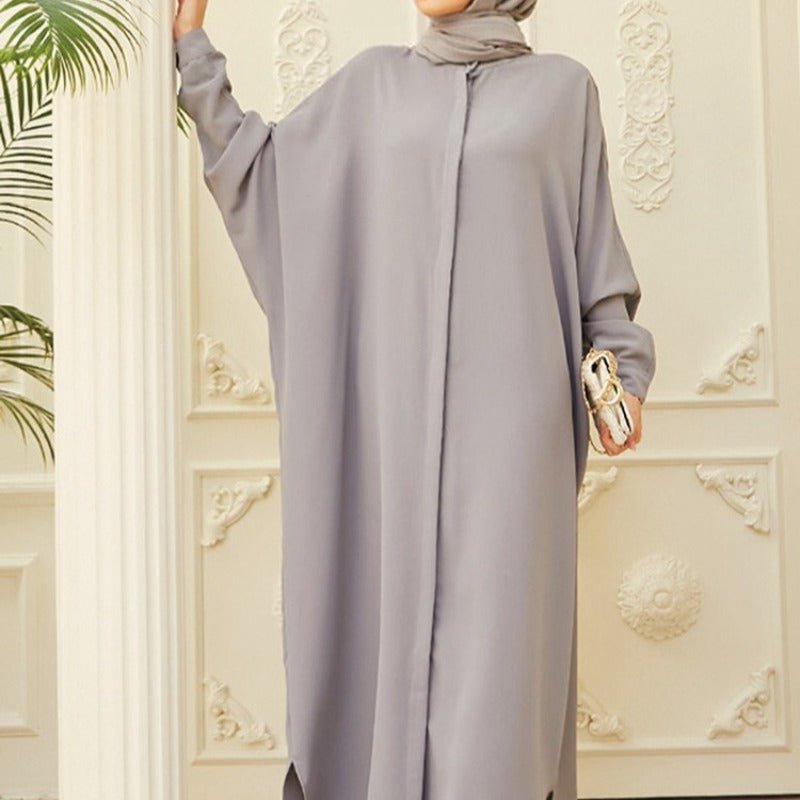 Elegant Batwing Sleeve Maxi Dress with Hidden Button Front | Adjustable Cuff Design(MA316) - Mariam's Collection