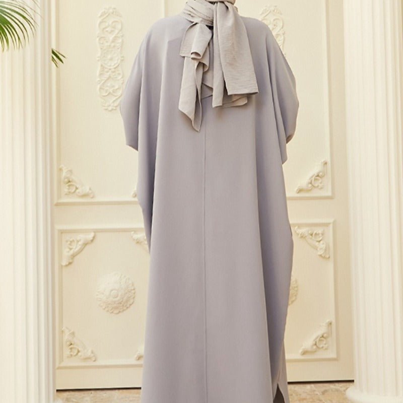 Elegant Batwing Sleeve Maxi Dress with Hidden Button Front | Adjustable Cuff Design(MA316) - Mariam's Collection