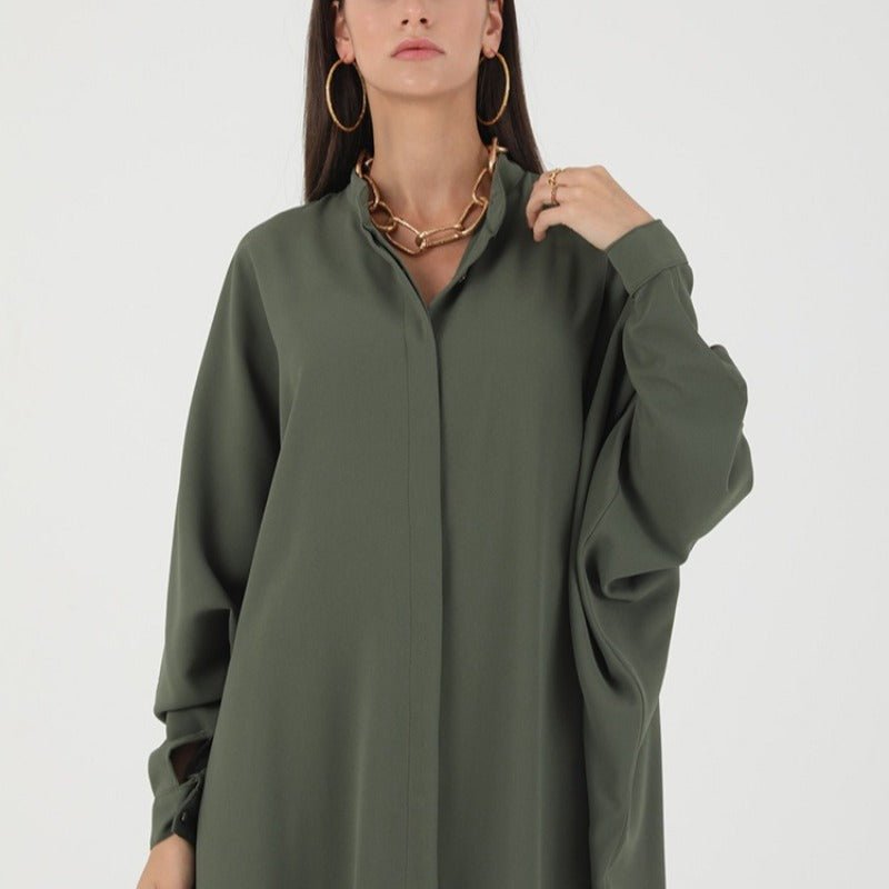 Elegant Batwing Sleeve Maxi Dress with Hidden Button Front | Adjustable Cuff Design(MA316) - Mariam's Collection