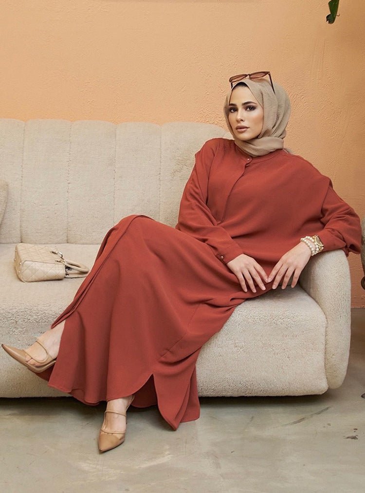 Elegant Batwing Sleeve Maxi Dress with Hidden Button Front | Adjustable Cuff Design(MA316) - Mariam's Collection