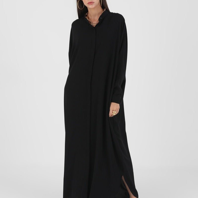 Elegant Batwing Sleeve Maxi Dress with Hidden Button Front | Adjustable Cuff Design(MA316) - Mariam's Collection
