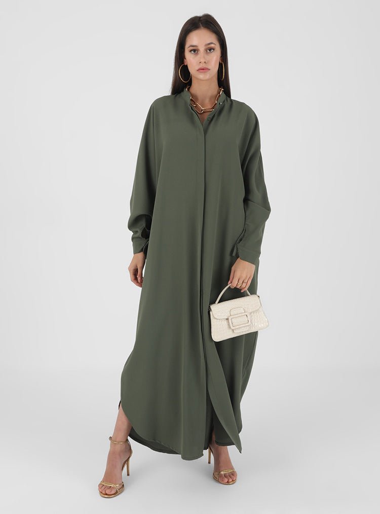 Elegant Batwing Sleeve Maxi Dress with Hidden Button Front | Adjustable Cuff Design(MA316) - Mariam's Collection