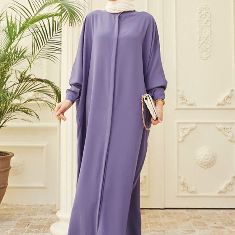 Elegant Batwing Sleeve Maxi Dress with Hidden Button Front | Adjustable Cuff Design(MA316) - Mariam's Collection