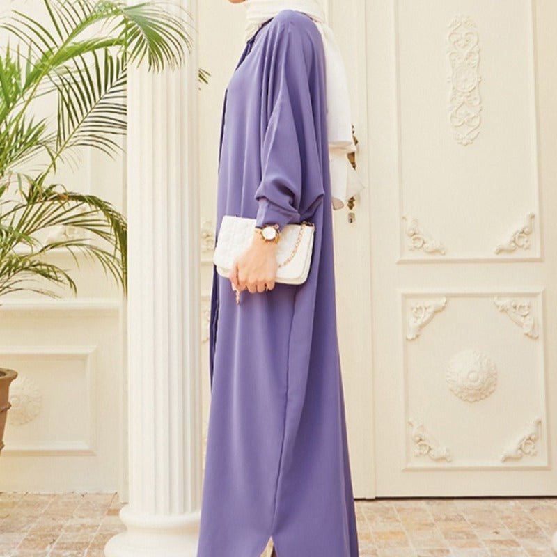 Elegant Batwing Sleeve Maxi Dress with Hidden Button Front | Adjustable Cuff Design(MA316) - Mariam's Collection