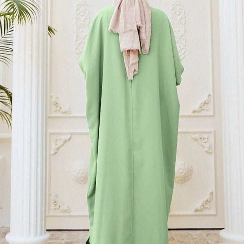 Elegant Batwing Sleeve Maxi Dress with Hidden Button Front | Adjustable Cuff Design(MA316) - Mariam's Collection