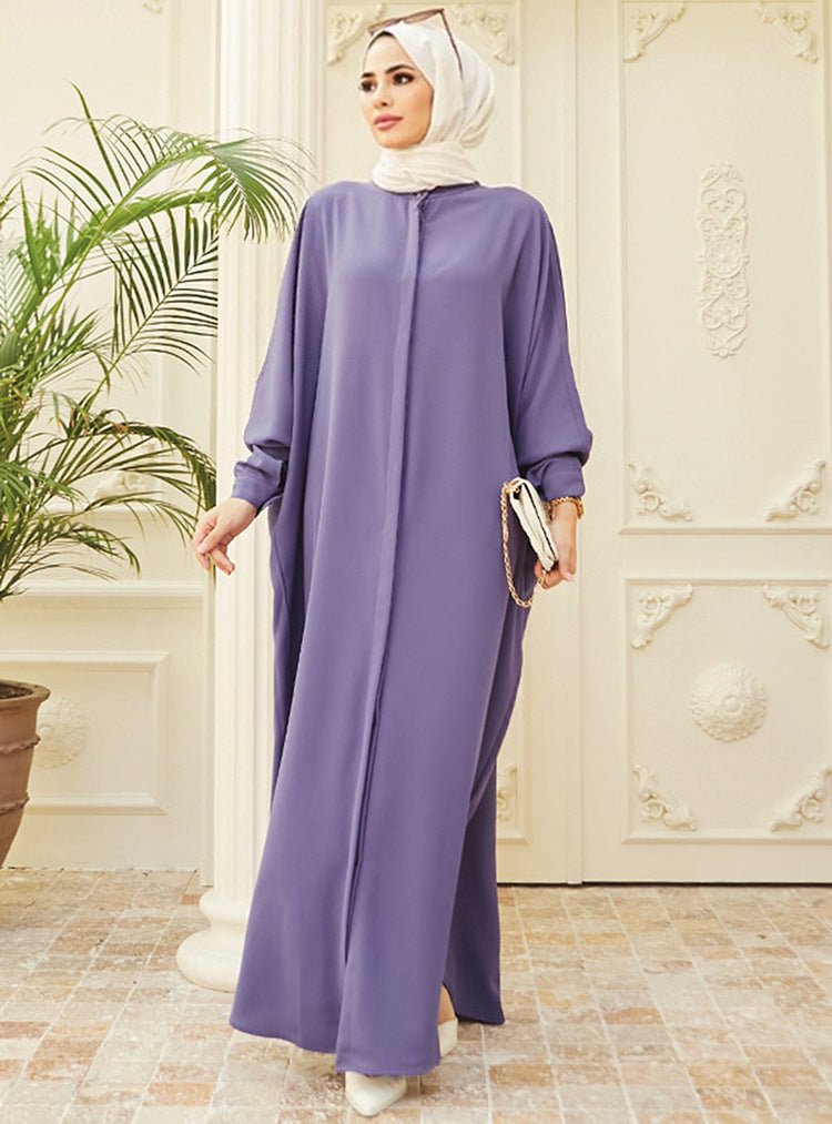 Elegant Batwing Sleeve Maxi Dress with Hidden Button Front | Adjustable Cuff Design(MA316) - Mariam's Collection