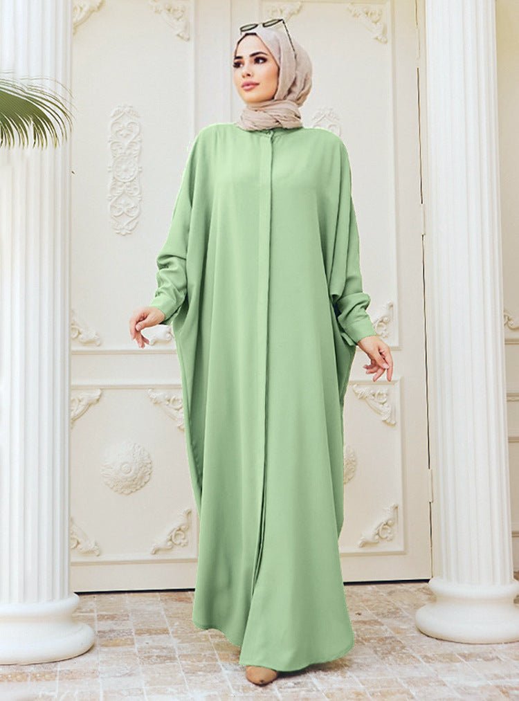 Elegant Batwing Sleeve Maxi Dress with Hidden Button Front | Adjustable Cuff Design(MA316) - Mariam's Collection