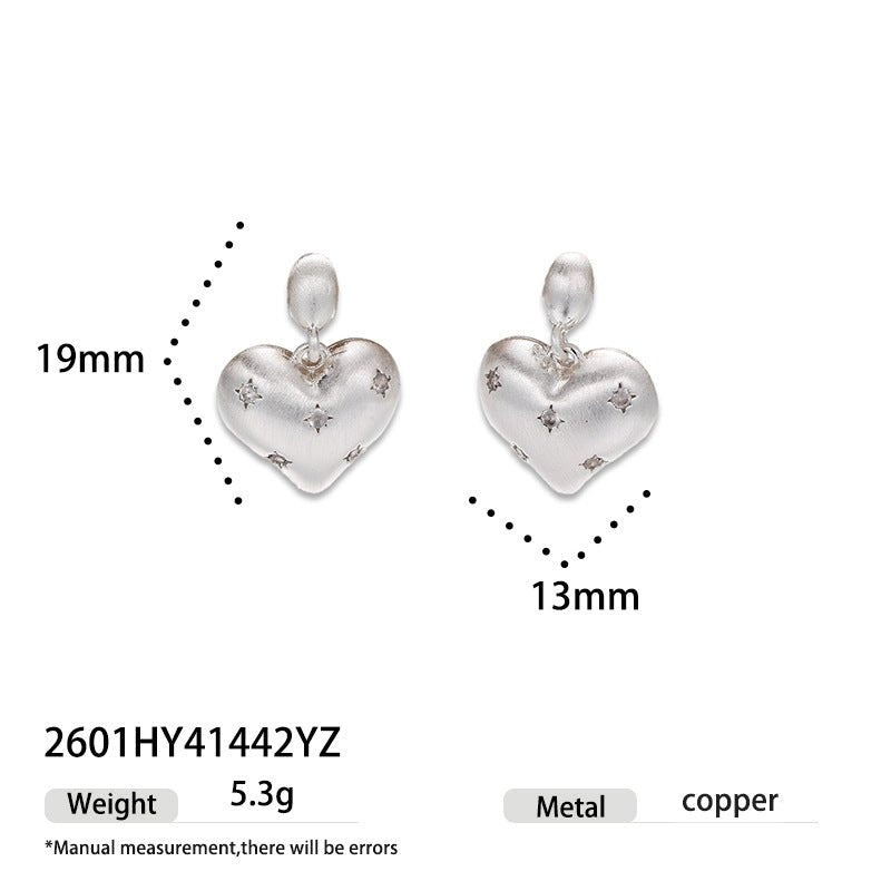 Elegant Brushed Heart Stud Earrings（MAC460） - Mariam's Collection