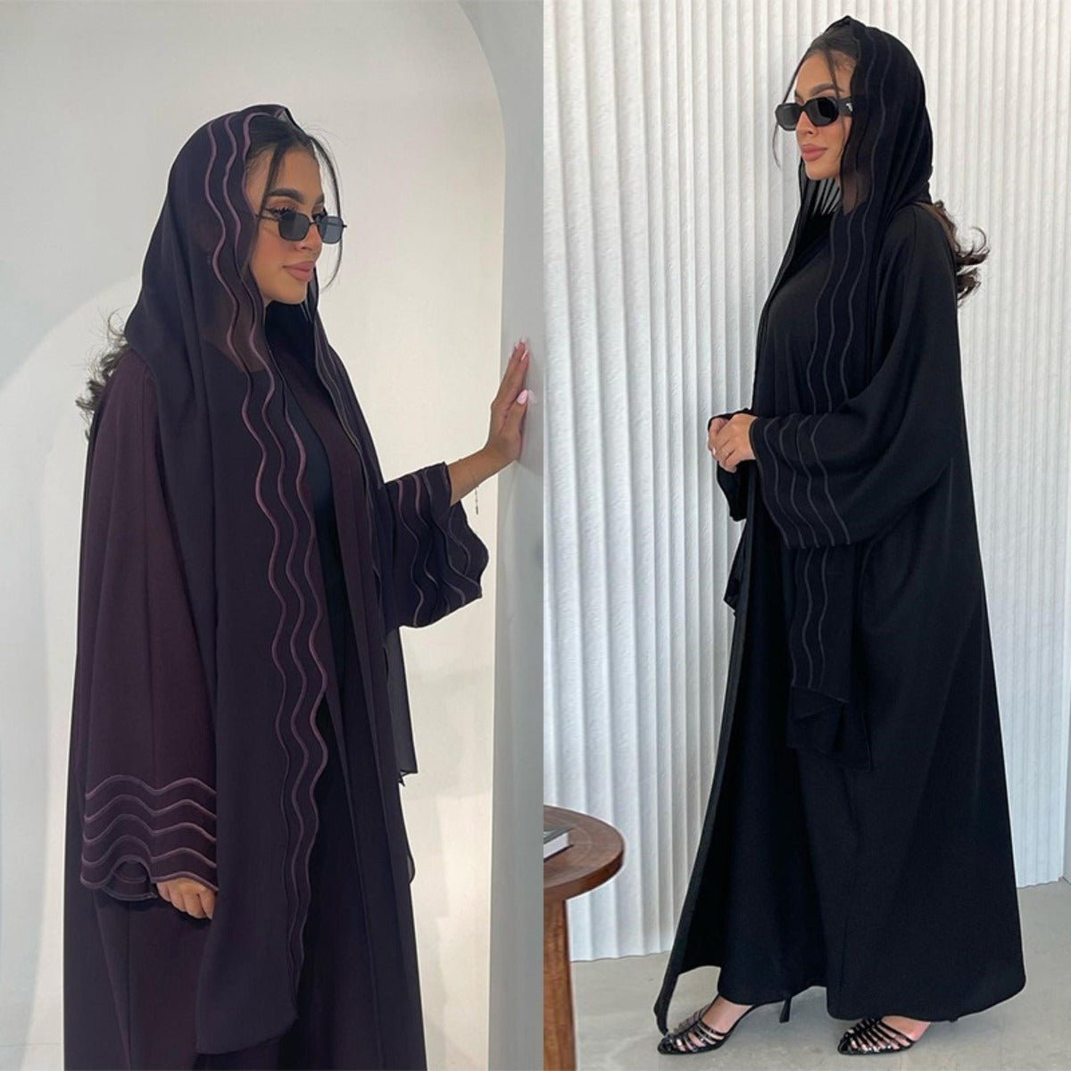 Elegant Embroidered Abaya with Matching Headscarves | Modern Modest Wear for Women(MOA216) - Mariam's Collection
