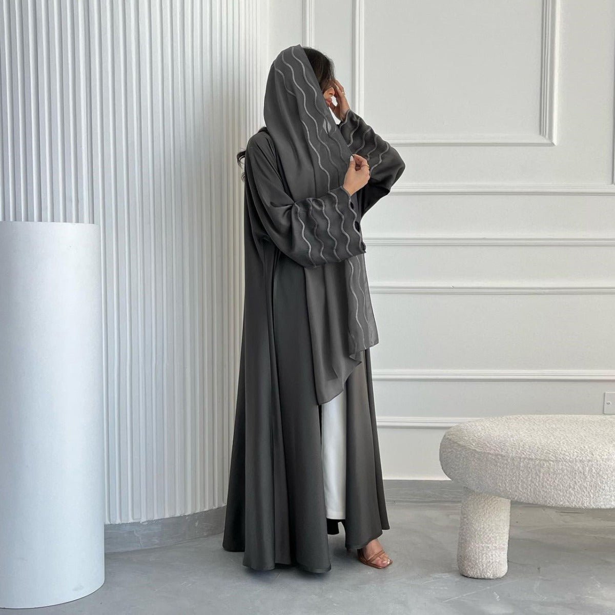 Elegant Embroidered Abaya with Matching Headscarves | Modern Modest Wear for Women(MOA216) - Mariam's Collection
