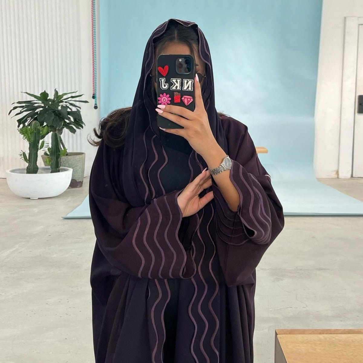 Elegant Embroidered Abaya with Matching Headscarves | Modern Modest Wear for Women(MOA216) - Mariam's Collection