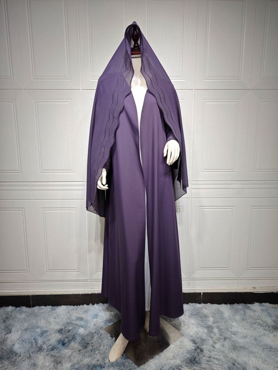 Elegant Embroidered Abaya with Matching Headscarves | Modern Modest Wear for Women(MOA216) - Mariam's Collection