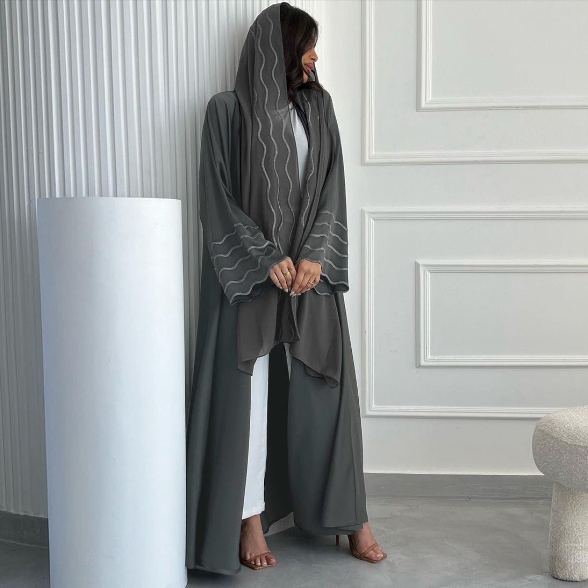 Elegant Embroidered Abaya with Matching Headscarves | Modern Modest Wear for Women(MOA216) - Mariam's Collection