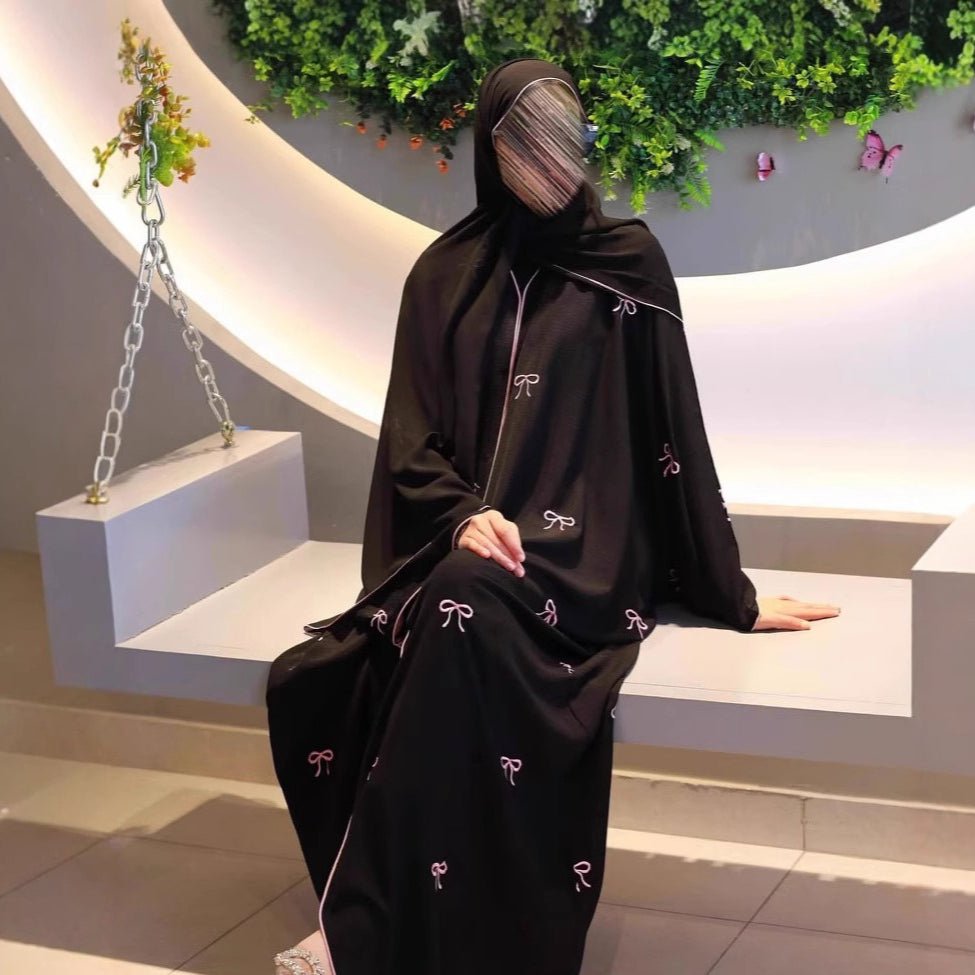 Elegant Embroidered Batwing Sleeve Abaya with Hijab(MOA245) - Mariam's Collection