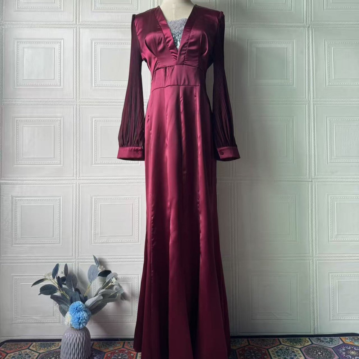 Elegant Empire Waist Formal Dress(MS340) Burgundy / S Elegant Empire Waist Formal Dress(MS340) Burgundy / S
