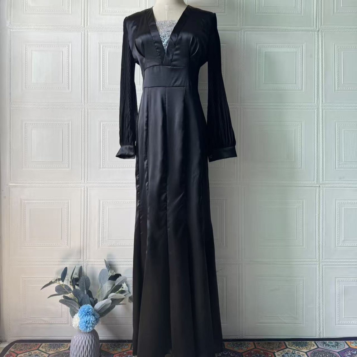 Elegant Empire Waist Formal Dress(MS340) Black / XL