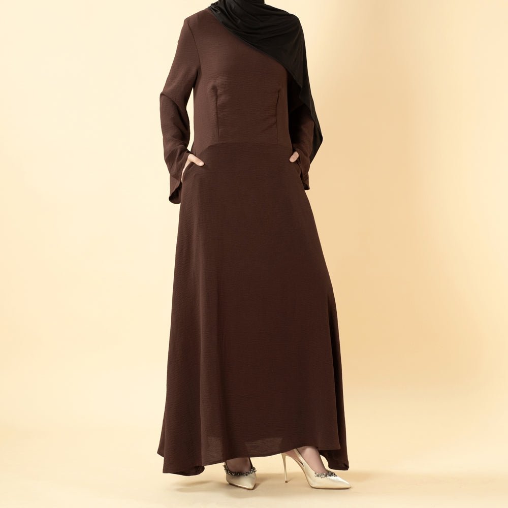Elegant Flow Crepe Pocket Abaya Dress(MA432) - Mariam's Collection