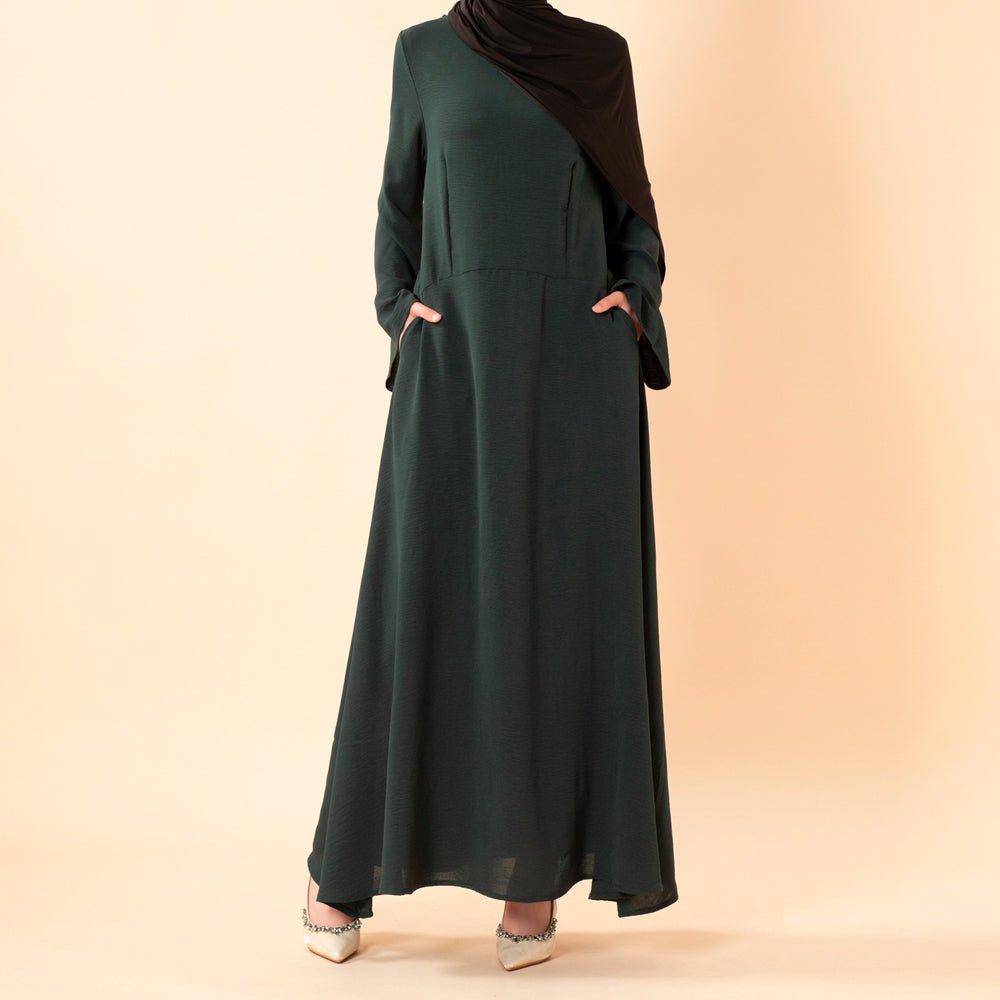 Elegant Flow Crepe Pocket Abaya Dress(MA432) - Mariam's Collection