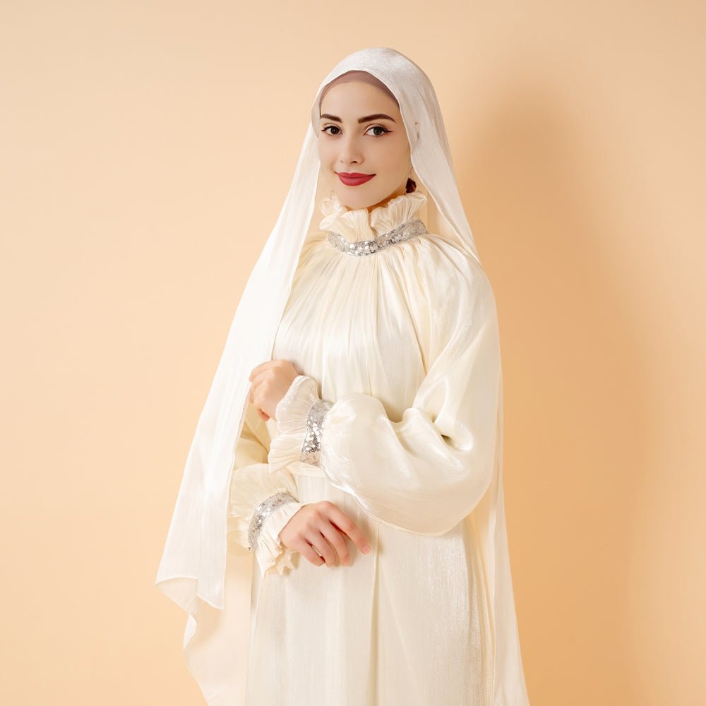 Elegant Glossy Flower Cuff Sequinned Abaya (MA140) - Mariam's Collection