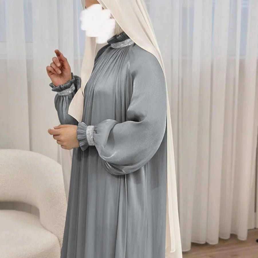 Elegant Glossy Flower Cuff Sequinned Abaya (MA140) - Mariam's Collection