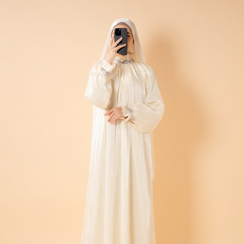 Elegant Glossy Flower Cuff Sequinned Abaya (MA140) - Mariam's Collection