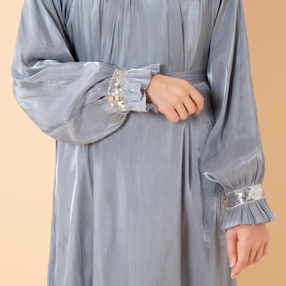 Elegant Glossy Flower Cuff Sequinned Abaya (MA140) - Mariam's Collection