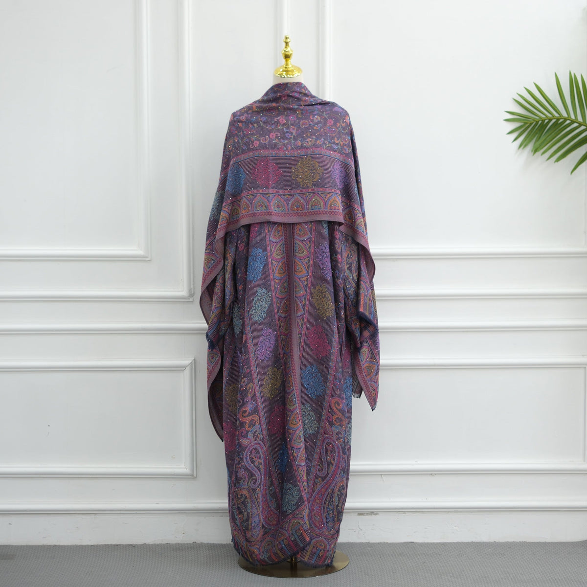 Elegant Jacquard Rhinestone Cardigan & Hijab 2-Piece Set(MOA349) - Mariam's Collection