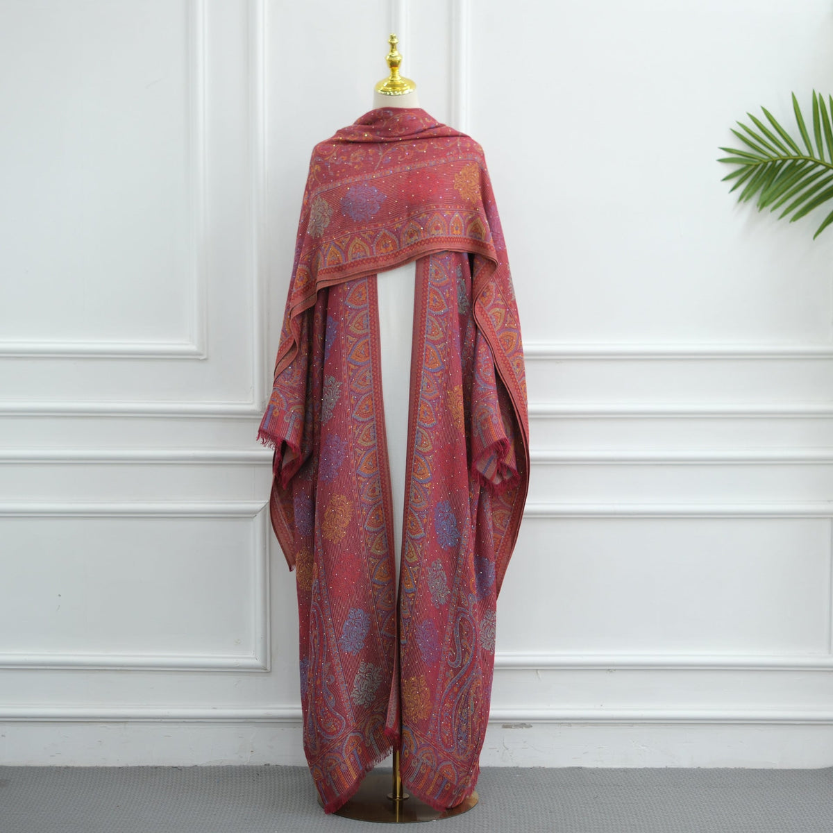 Elegant Jacquard Rhinestone Cardigan & Hijab 2-Piece Set(MOA349) - Mariam's Collection
