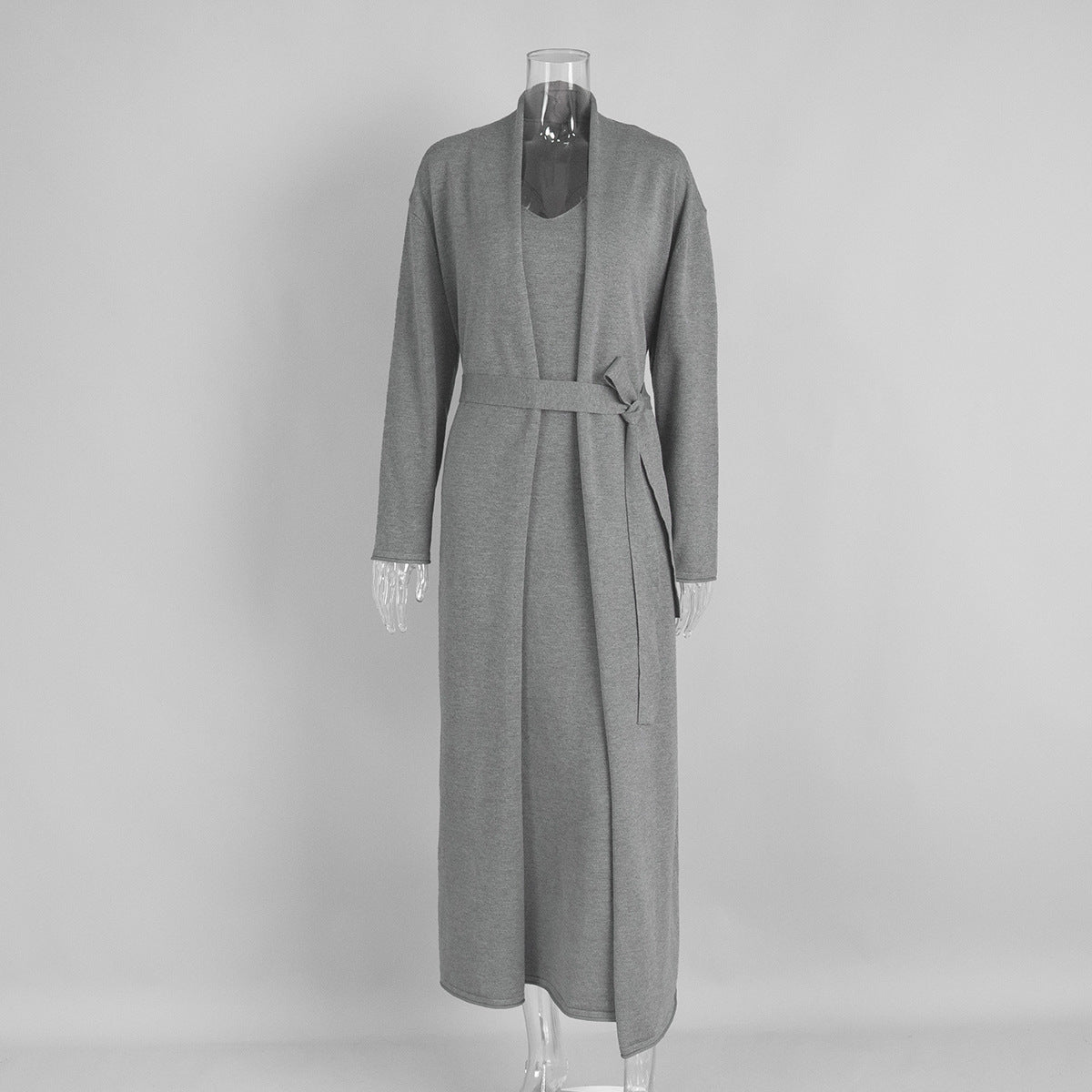 Elegant Knitted Two - Piece Set - Long Sleeve Cardigan & Suspenders Dress Women Outfit(MS108) - Mariam's Collection