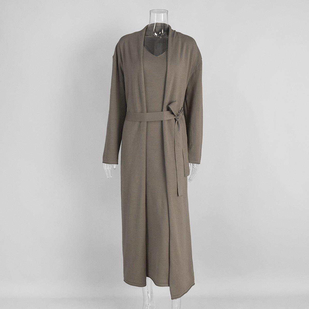 Elegant Knitted Two - Piece Set - Long Sleeve Cardigan & Suspenders Dress Women Outfit(MS108) - Mariam's Collection