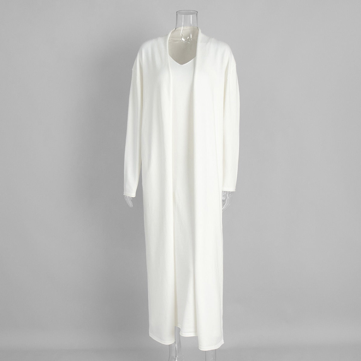 Elegant Knitted Two - Piece Set - Long Sleeve Cardigan & Suspenders Dress Women Outfit(MS108) - Mariam's Collection