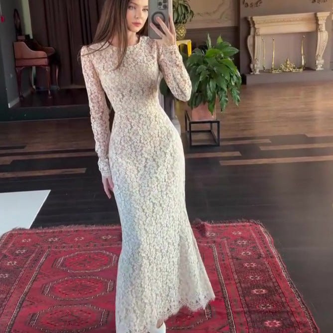 【BOCHERON】Elegant Lace Long Dress white Elegant Lace Maxi Dress(MS318)