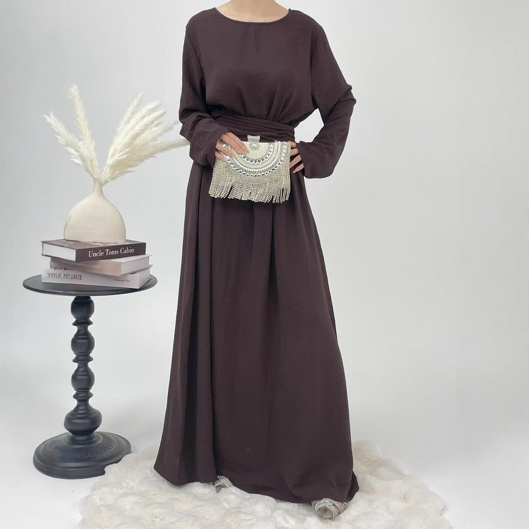 Elegant Lace - Up Ice Crape Abaya Evening Gown.(MA160) - Mariam's Collection