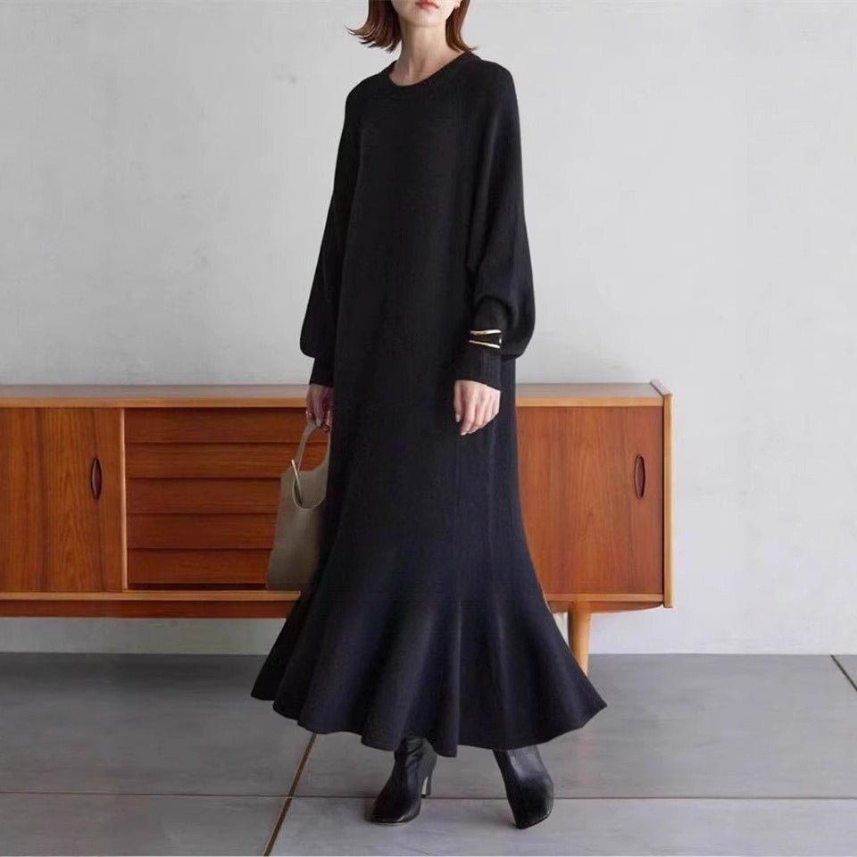 Elegant Lantern Sleeve Mermaid Maxi Dress | Loose Fit Long Sleeve Dress(MS154) - Mariam's Collection