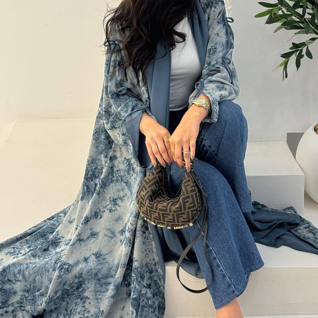 Elegant Muslim Women's Modest Fashion Chiffon Print Two - Piece Summer Casual Abaya with Hijab. (MOA152) - Mariam's Collection