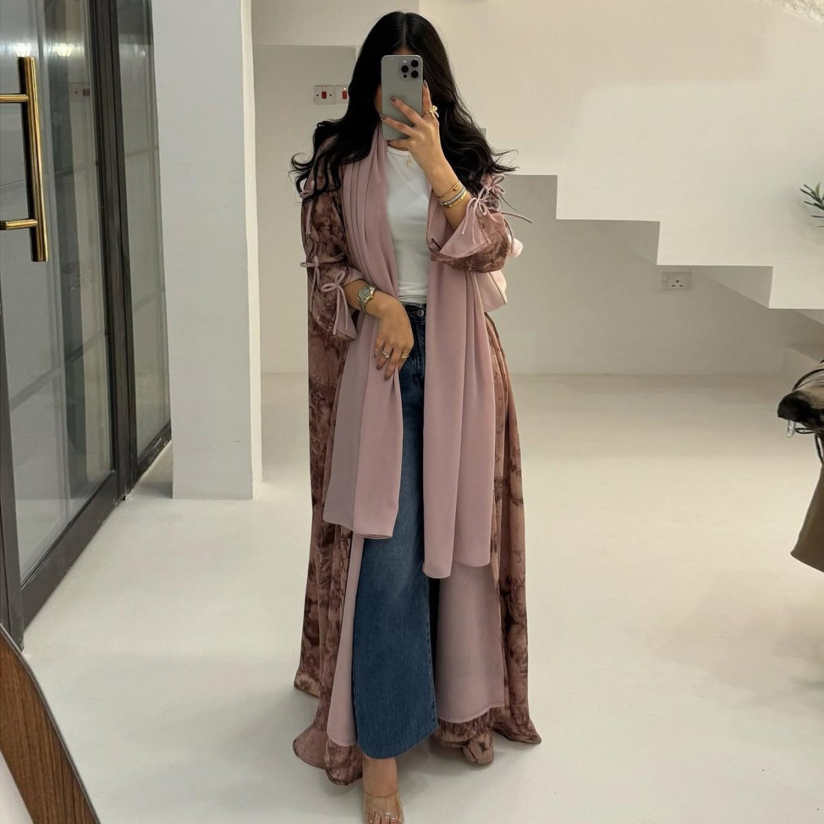 Elegant Muslim Women's Modest Fashion Chiffon Print Two - Piece Summer Casual Abaya with Hijab. (MOA152) - Mariam's Collection